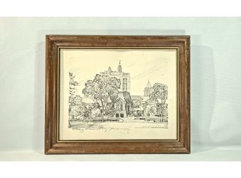 Charles H Overly • Signed • Sterling Memorial Library Yale Univerisity Pencil Drawing