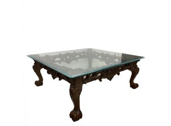 Magnificent - Hand Carved Clawfoot And Ornately Designed Glasstop Table