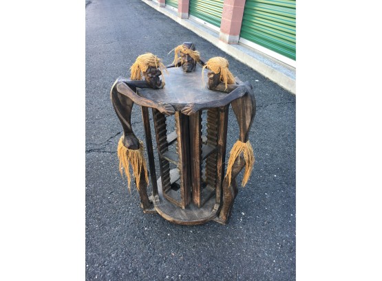 A True Conversation Piece, African Exotic Wood Hand Carved Side Table, Very Interesting Design