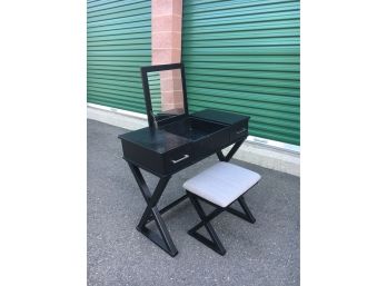 Modern Makeup Vanity And Bench In Black With Cross Design