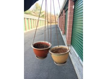 Pair Of Pottery Hanging Planters By Toms Thumb Pottery In Lebanon Maine, 8' Diameter