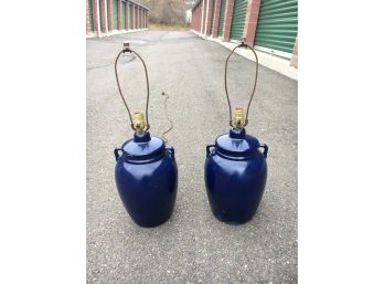 Pair Of Vintage Blue Ceramic Table Lamps