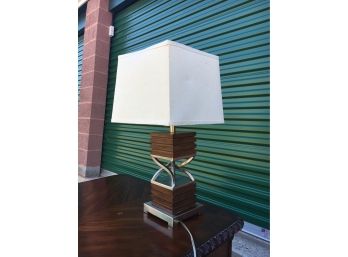 Nice Accent Piece, Modern Designed Metal And Wood Table Lamp With Shade, Tested And Working