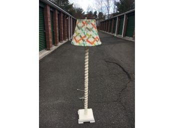 Decorators Lamp, White Swirl Wood Base With Colorful Shade