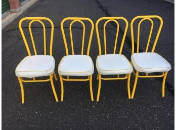 Set Of 4 Retro Bright Yellow Metal And Vinyl Kitchen Chairs By Douglas Furniture Corporation, Very Cool!