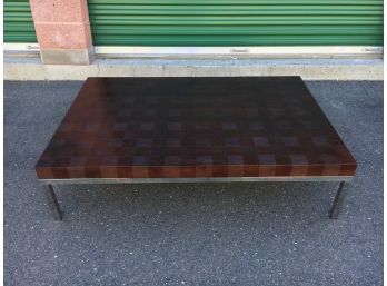 High Quality Wood Coffee Table With Checkerboard Pattern On Chrome Base