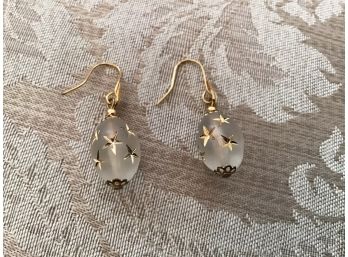 Sparkling Gold Tone And Frosted Glass Earrings