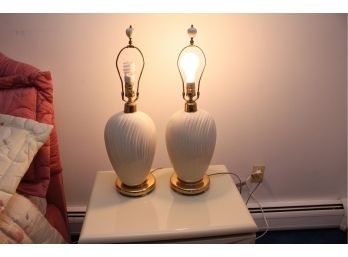Set Of Two Beautiful Table Lamps With Gold Colored Base