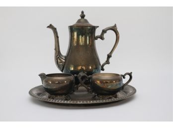 Silver On Copper Plated Four Piece Tea Set