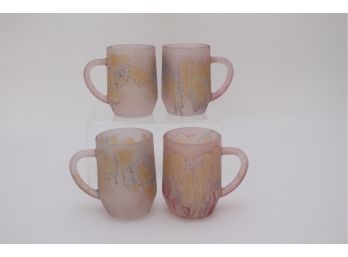 Four Piece Frosted Water Colored Design Mug Set