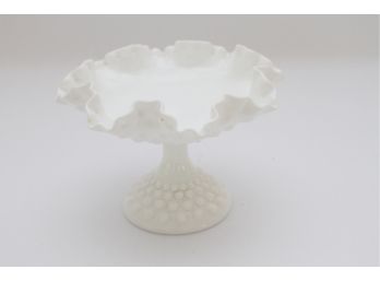 Pedestal Fluted White Milk Glass Hobnail Candy Dish