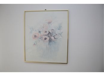 Framed Water Colored Style Bouquet Signed Barbara Weldon