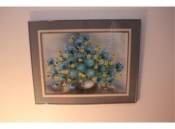 Framed Still Life Potted Bouquet Painting Signed Jeanne Livulpi