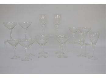 Set Of Fifteen Cut Glass Drinking Set With Floral Etched Design