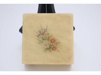 Handcrafted Floral Italian Alabaster Hinged Trinket Box W/lid