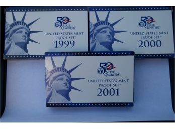 United States Mint Proof Sets- 1999, 2000, 2001