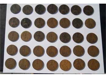 Collection Of 43 British Pennies- (1890-1967) Only 1 Duplicate Date!
