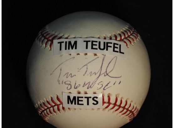 Signed NY Mets Tim Teufel Baseball With COA