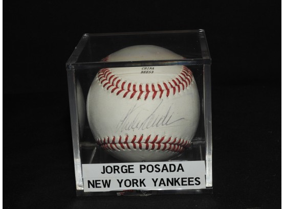 Signed NY Yankees Jorge Posada Baseball In Case With Coa