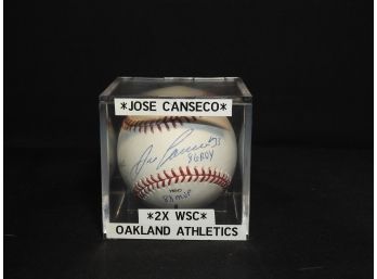 Signed Jose Consenco  On Baseball In Case With Coa