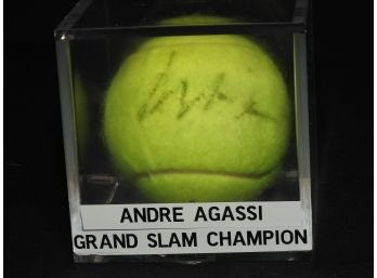 Signed Andre Agassi Tennis Ball In Case