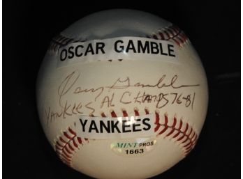 Signed NY Yankee  Oscar Gamble On Baseball With COA
