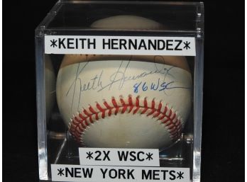 Signed NY Mets Keith Hernandez Baseball In Case
