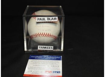 Signed NY Yankees Paul Blair Baseball In Case With PSA COA