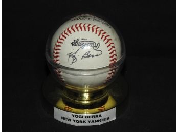 Signed Yogi Berra Baseball In Case