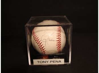 Signed Tony Pena Baseball In Case