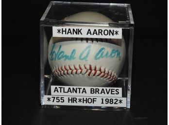 Signed Hank Aaron Baseball In Case
