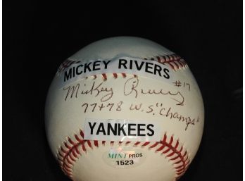 Signed NY Yankees Mikey Rivers Baseball With Coa