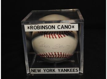 Signed Robinson Cano Baseball In Case