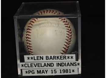 Signed Perfect Game  Cleveland Indians Len Barker Baseball In Case