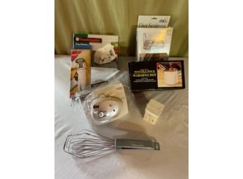 Assortment Of Kitchen Gadgets Including Can Openers, Diet Scale, Warming Pot Etc.