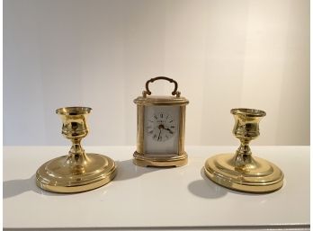 Howard Miller Brass Clock And Baldwin Brass Candle Holders