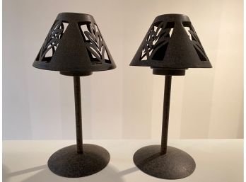 Pair Of Metal Cutout Candle Holders