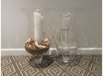 Pair Of Glass Votives With Seashells