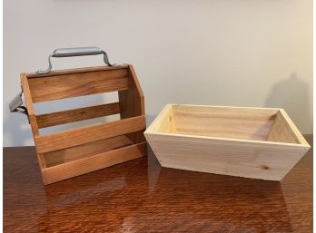 Wood Thumb Bottle Carry Case And Wooden Basket