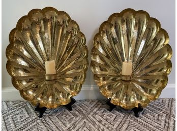 Pair Of Scalloped Brass Candle Sconces