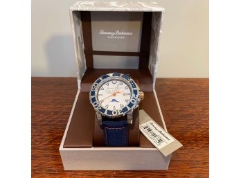New! Tommy Bahama Watch With Dark Blue Canvas Band