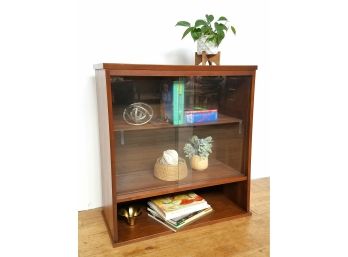 60s Mid Century Walnut Bookcase With Glass Sliders