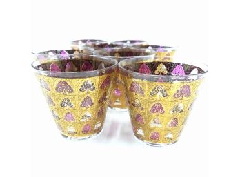 Rare 60s (Set Of 8) 22k Gold Amethyst Culver Double Old Fashion Glasses