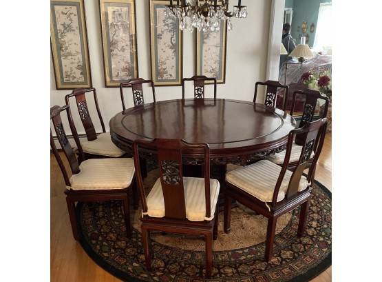 Exquisite Rosewood Carved Dragon Motif Dining Table With 8 Chairs