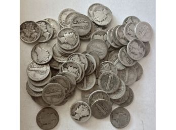 Lot Of 74 Silver Mercury Dimes