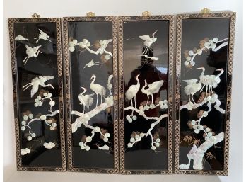 Beautiful Vintage 4 Panel Mother Of Pearl Chinese  Wall Art.