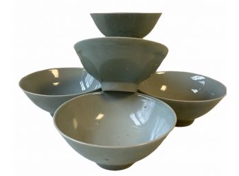 Six Vintage Celadon Porcelain Rice Bowls