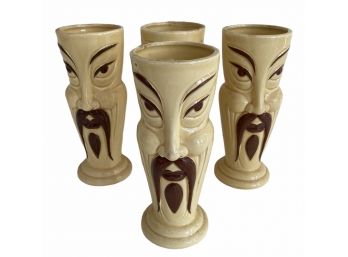 Set Of Four Vintage Fu Manchu Ceramic Cocktail Glasses 7 1/2' Tall