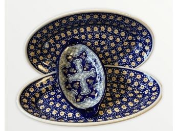 Three Cobalt Blue Porcelain Platters