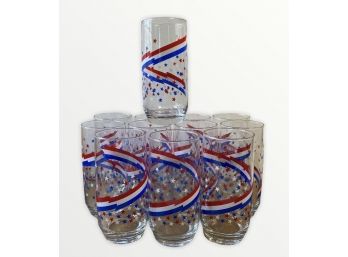 Lot (A) Of Twelve Vintage 4th Of July Red-White-Blue Glasses